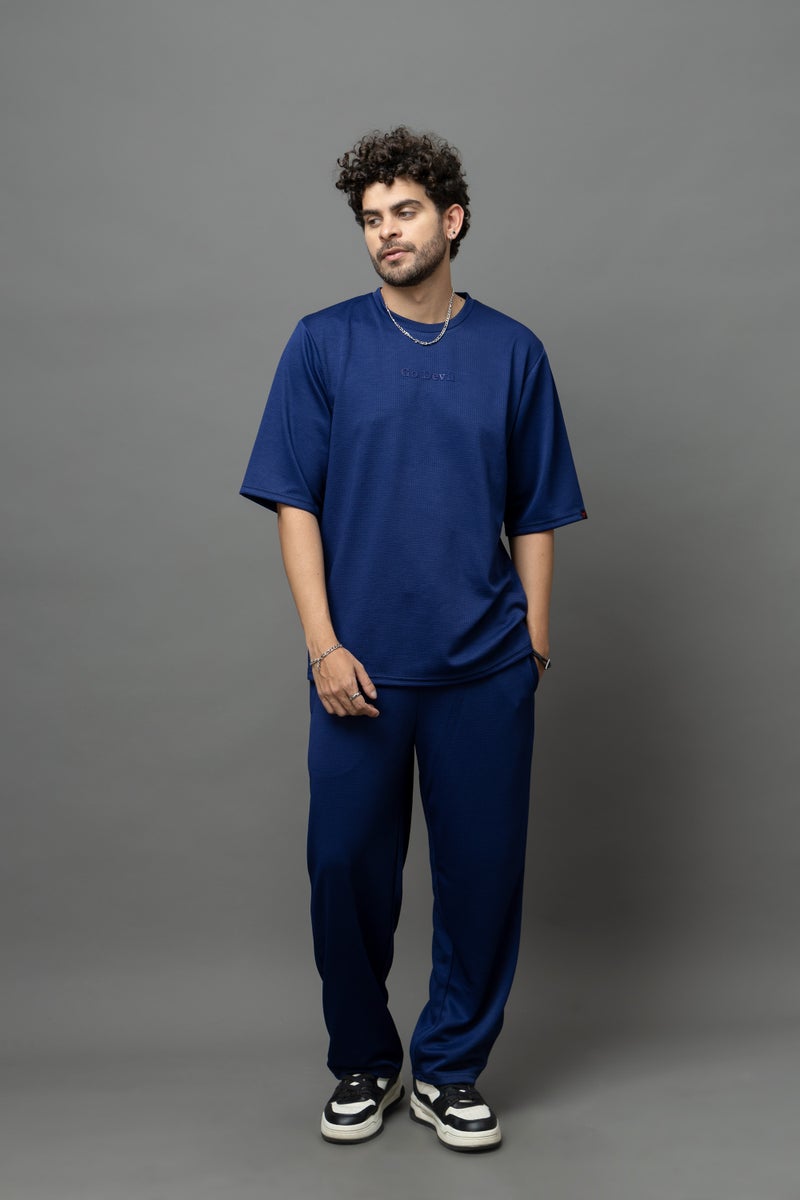 Go Devil Blue Textured T-Shirt and Pant Set for Men - Image 1